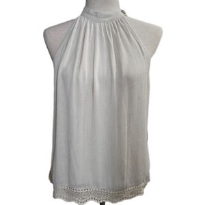 Maven West Ivory Boho Halter Top Crochet Trim Coastal Chic Sz Small NWT